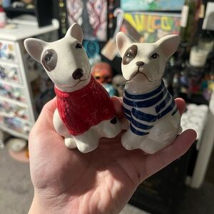 CERAMIC DOGS IN AUTUMN SWEATERS SALT AND PEPPER SHAKERS